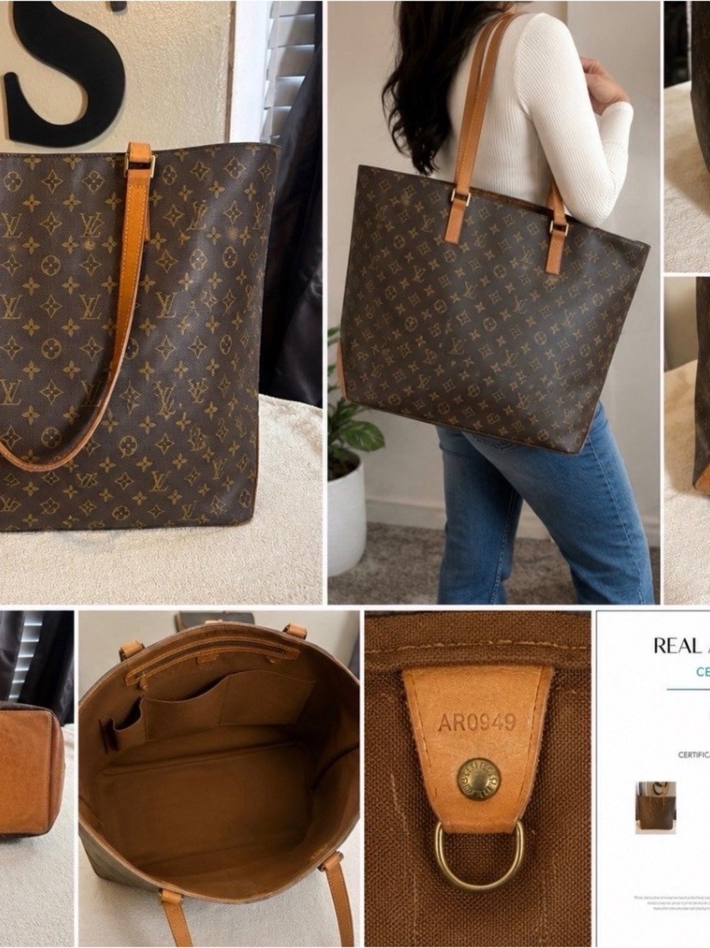 Louis Vuitton Monogram Canvas Tote in Brown with Tan Straps